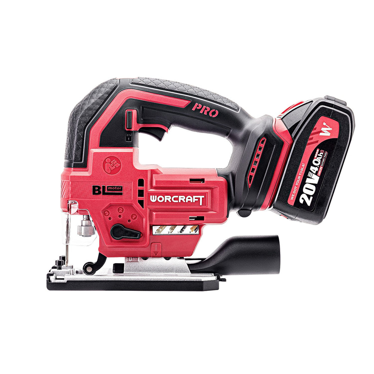 WorCraft 20V Brushless Jigsaw Kit with 4.0Ah Battery Options & Charger