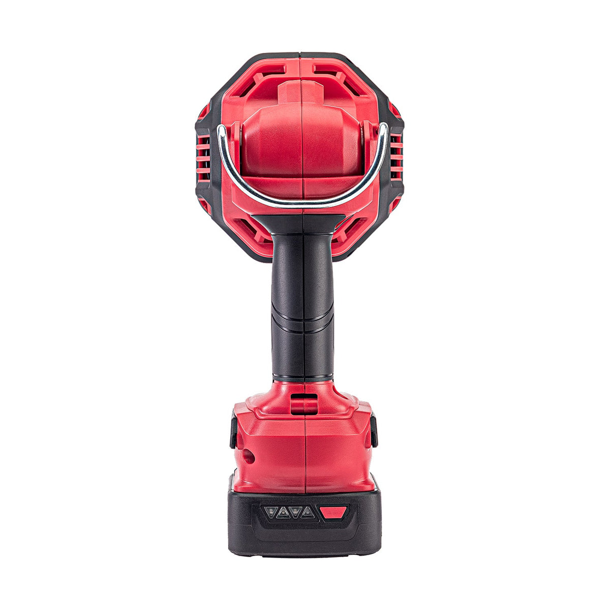 A Worcraft cordless drill or driver tool with a red and black body, shown from the front on a plain white background.