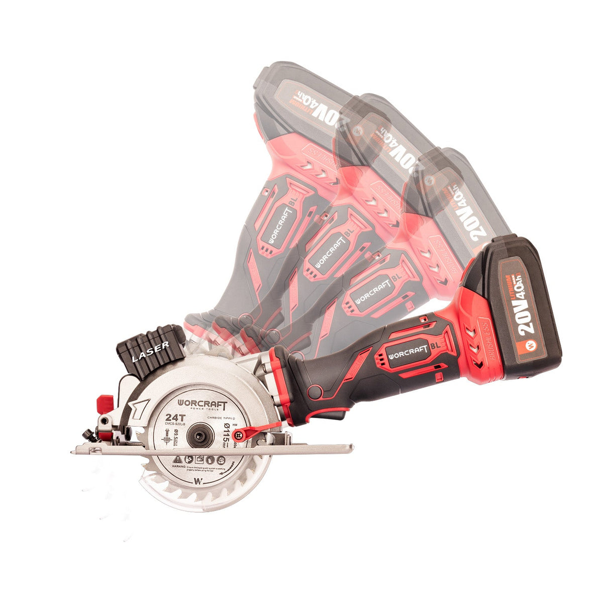 WorCraft 20V Brushless Mini Circular Saw Kit with 4.0Ah Battery Options & Charger