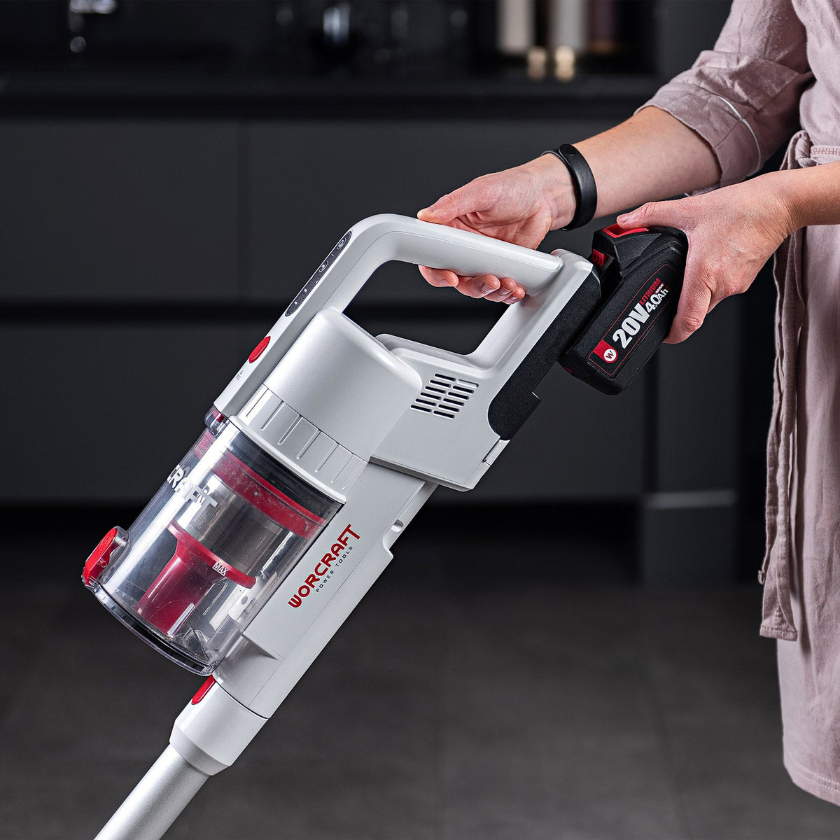 WorCraft 20V Cordless Stick Vacuum Kit with 4.0Ah Battery Options & Charger
