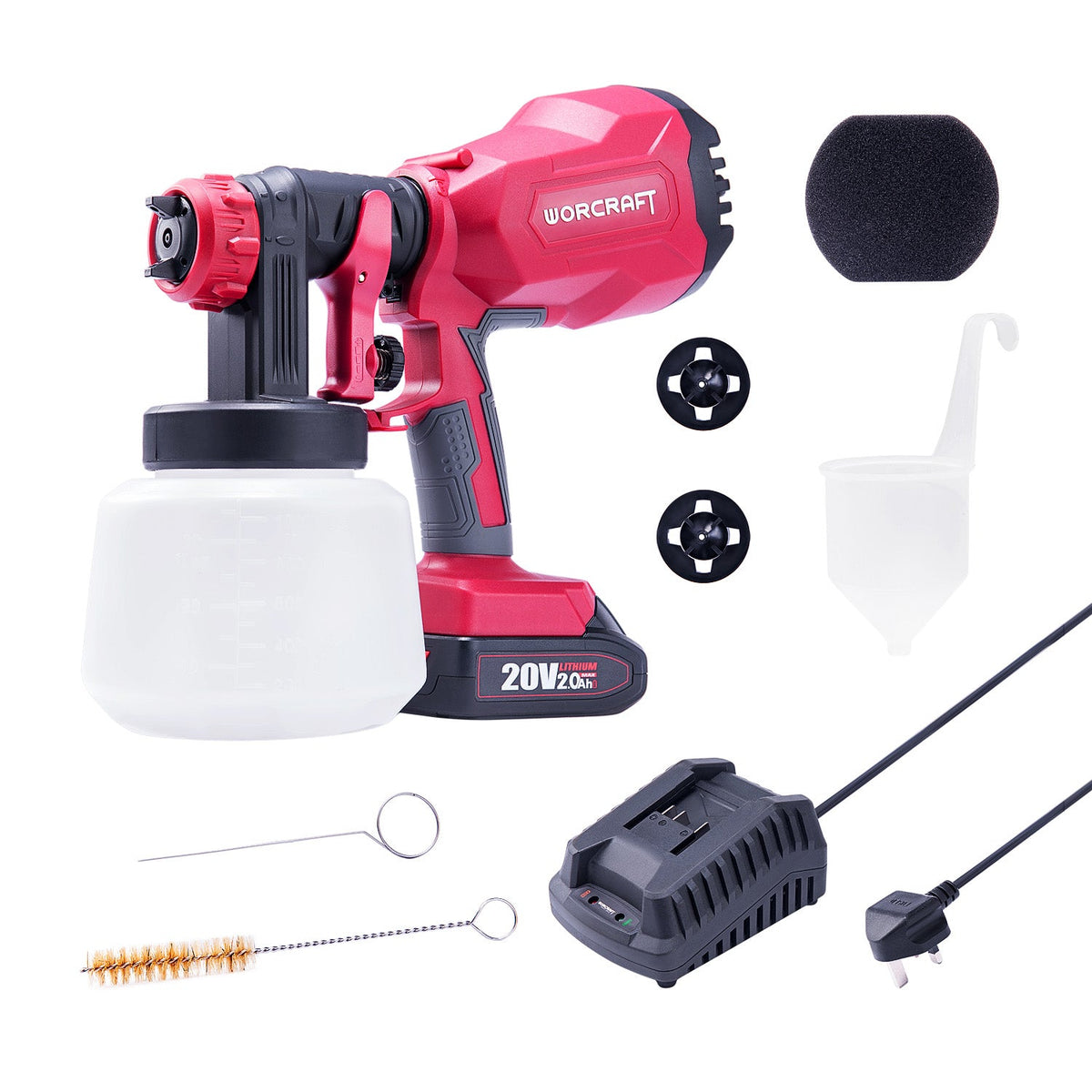 WorCraft 20V Cordless HVLP Paint Sprayer Kit with 2.0Ah Battery Options & Charger