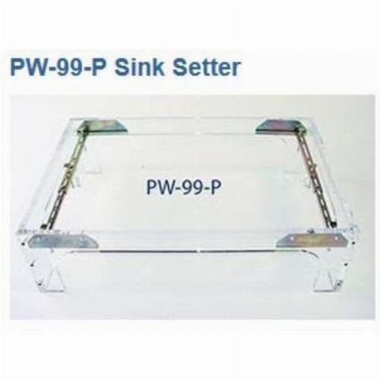 Stainless steel undermount sink supported by Sink Setter brackets in base cabinet
