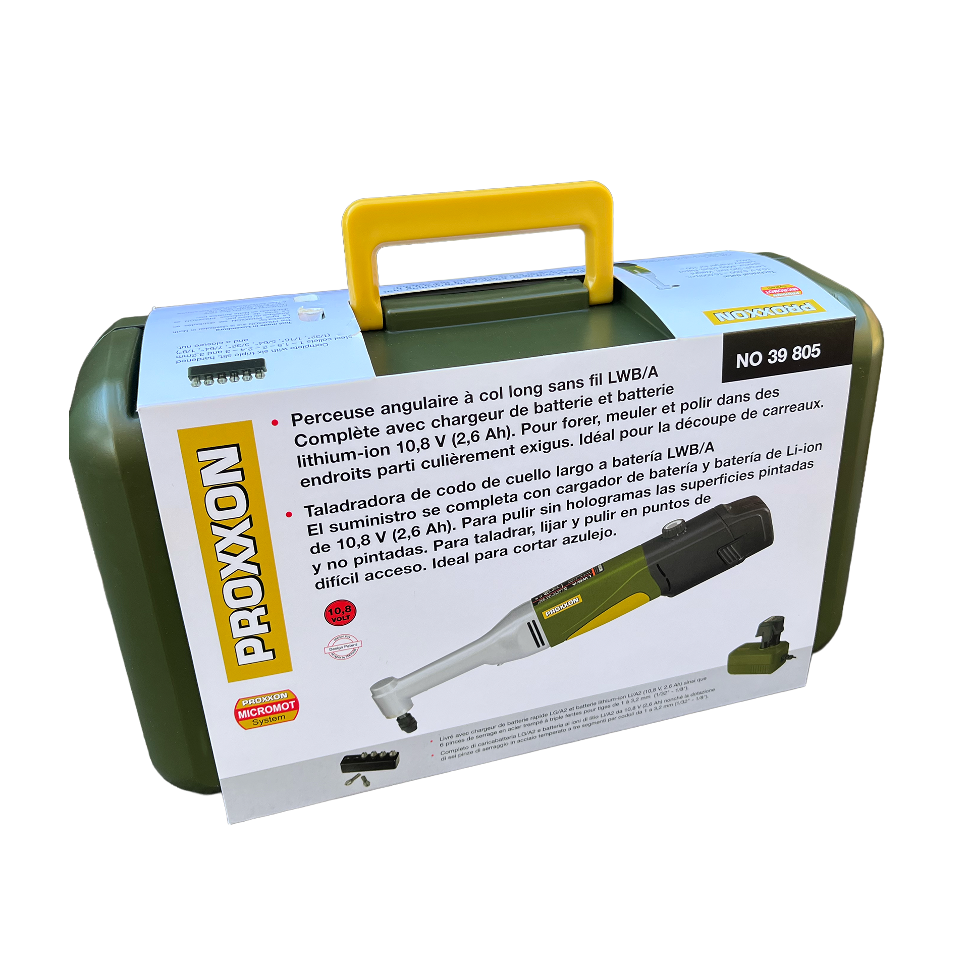 Proxxon tool packaging with a yellow handle on a white background