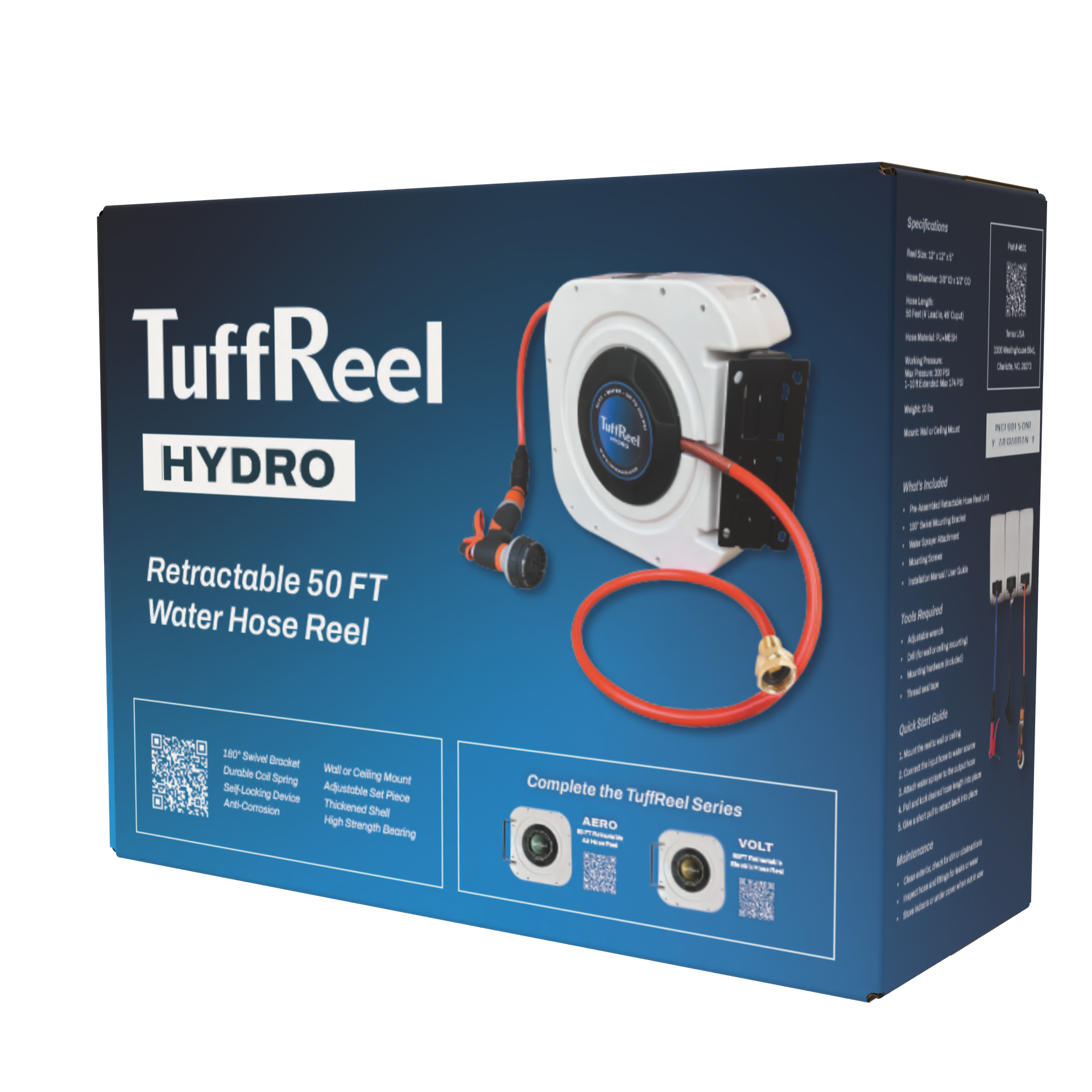 Tenax USA TuffReel Hydro 50 FT Retractable Water Hose Reel | Detail View | hose reel | Pro Tool Haus