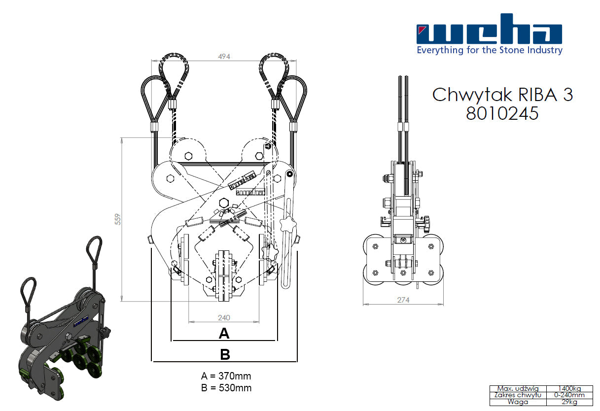 Weha Riba 3 Horizontal/Vertical Cable Scissor Lifter (0-“11")  3087 lb Capacity | Accessory Detail | monument clamp | Pro ...