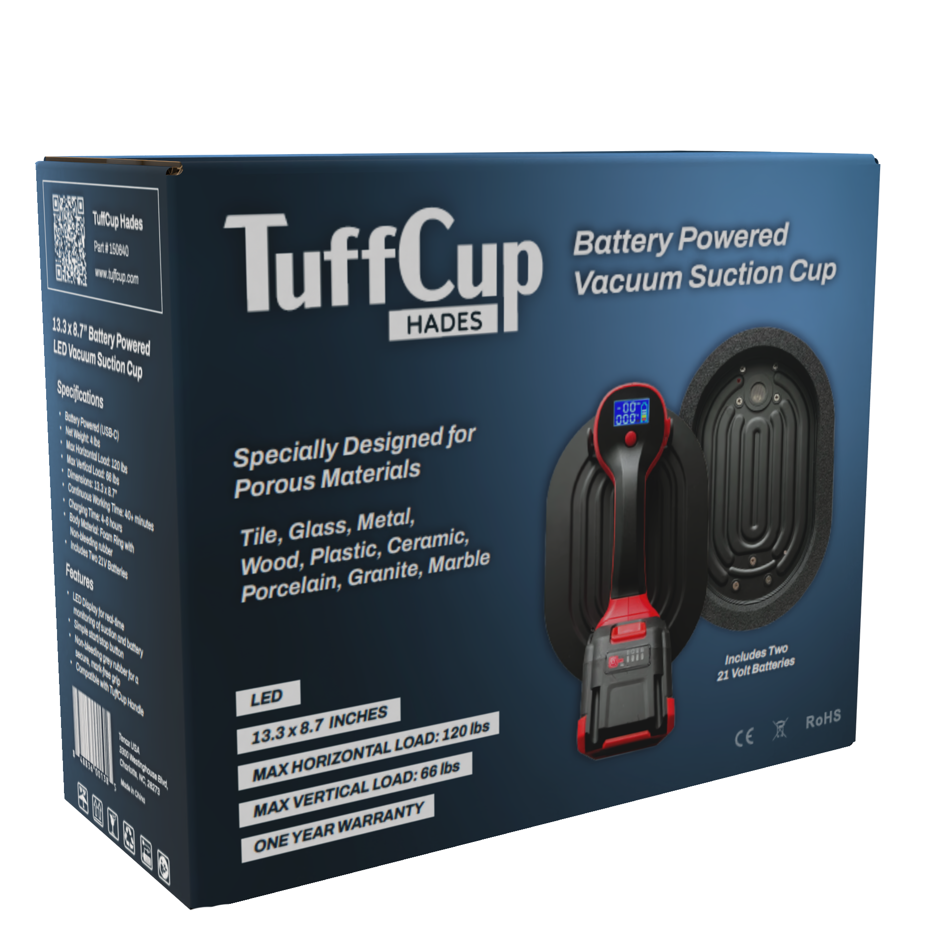 TuffCup Hades 13.3" x 8.7" LED Battery Powered Vacuum Cup Heavy-Duty Electric Suction Tool | In-Use View | battery powered...