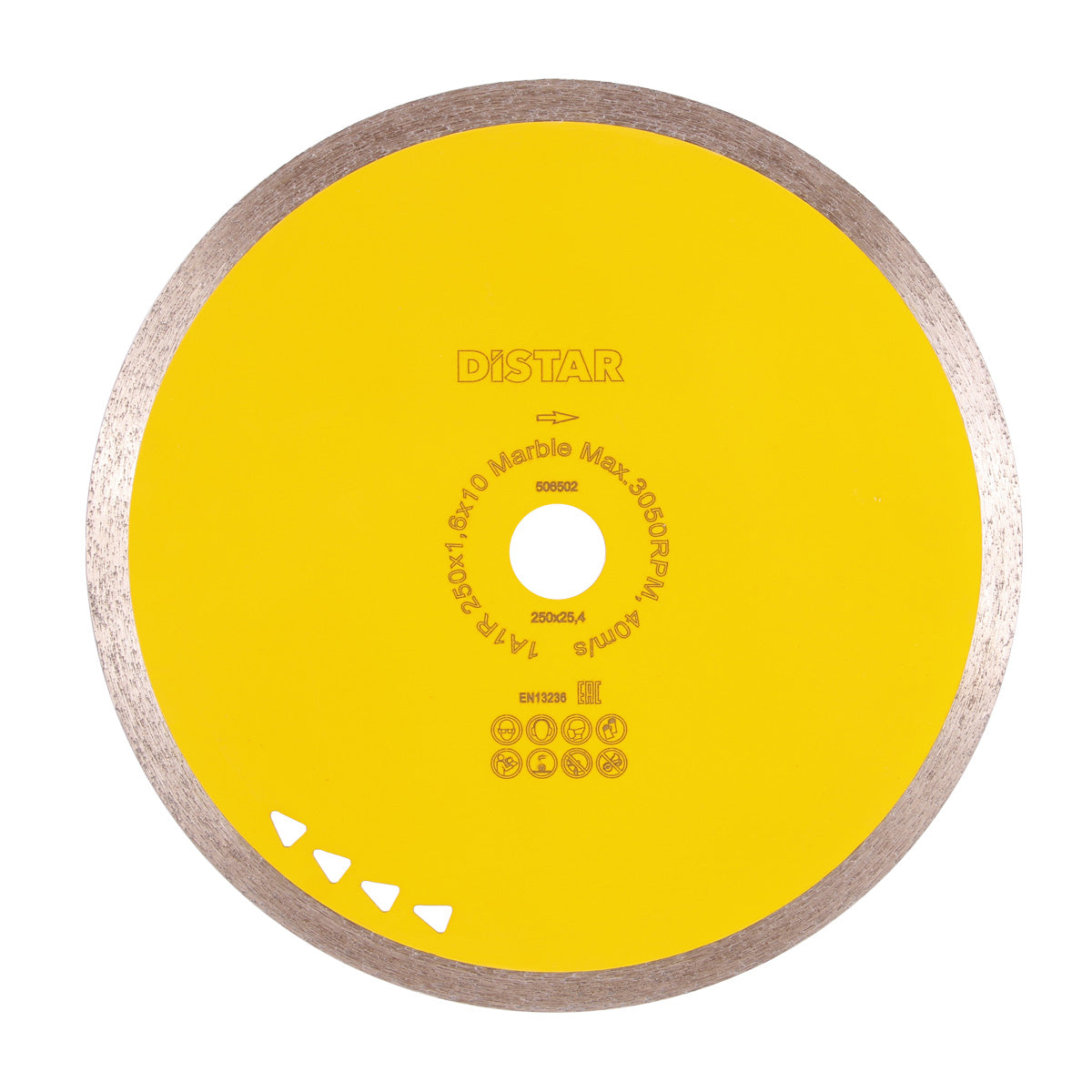 A diamond blade with yellow and black color scheme, designed for cutting marble and other natural stones.