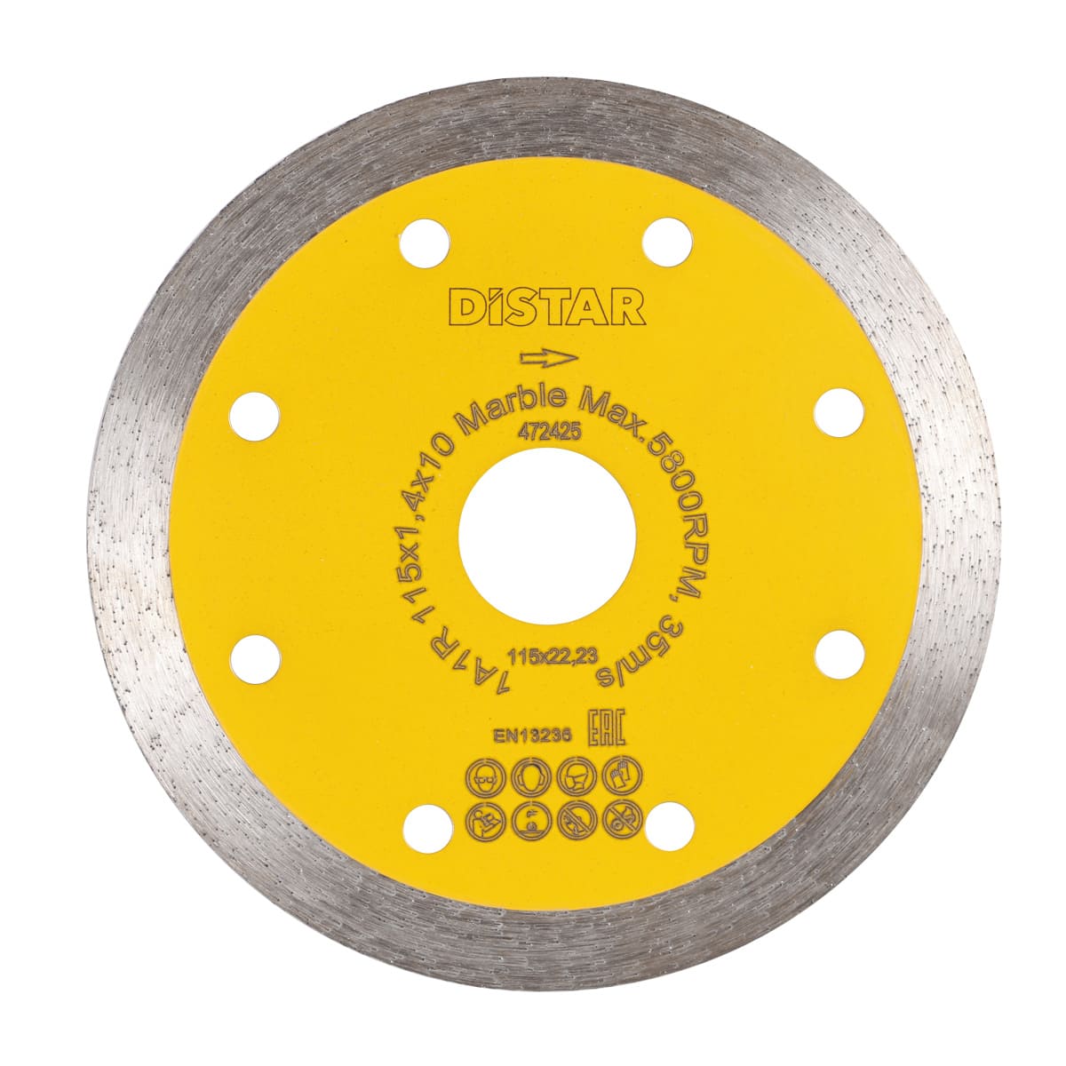 A diamond blade with yellow and black color scheme, designed for cutting marble and other natural stones.