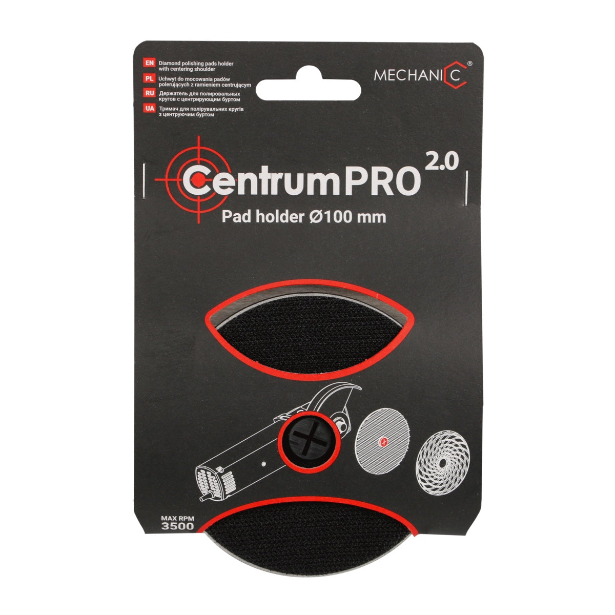 Packaging of Centrum PRO 2.0 pad holder with a black and red design, featuring the product and its specifications.