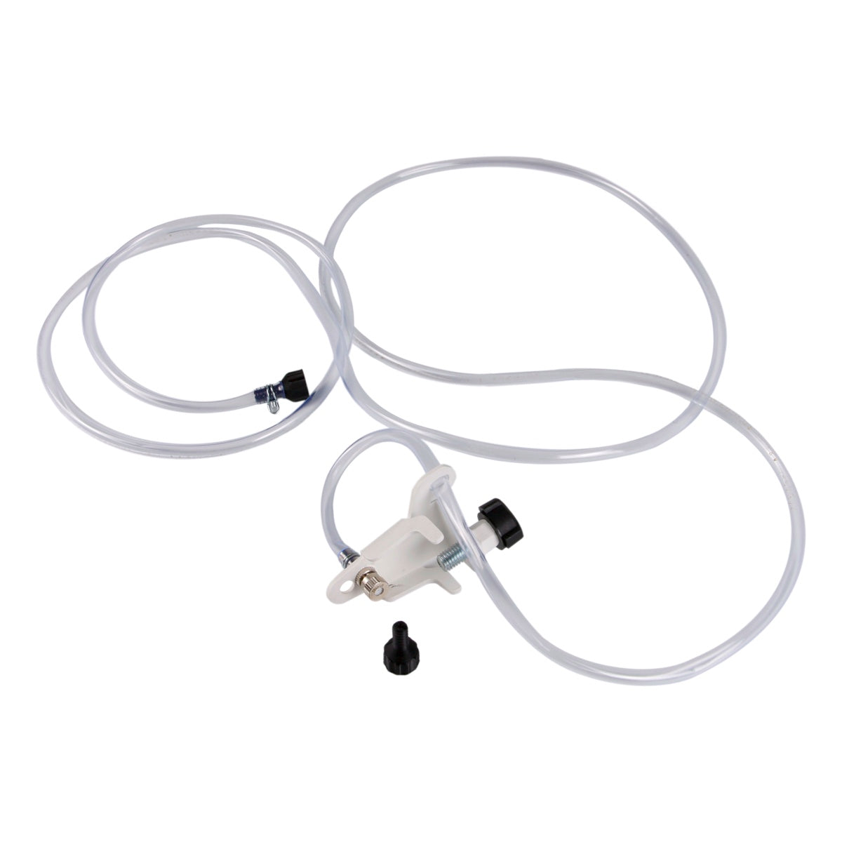 White plumbing kit with hoses and connectors on a white background