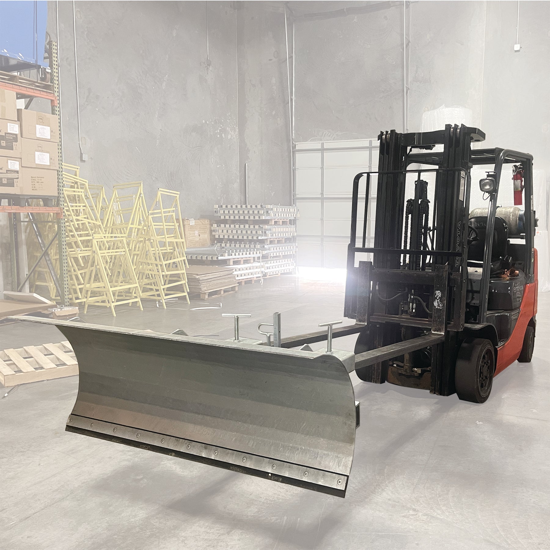 Weha ForkLift Snow Plow Attachment with Angle Adjustment | Specification View | clean floors | Pro Tool Haus